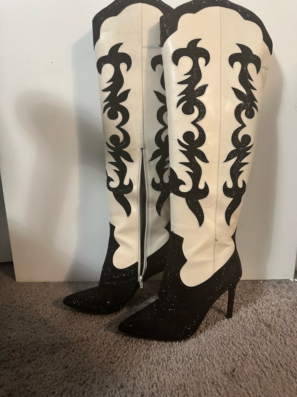 INC International Concepts Black & White Embroidered Over-the-Knee Boots